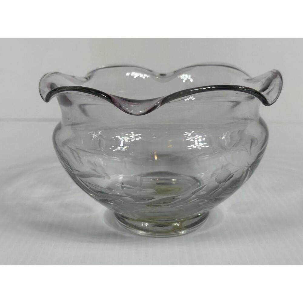 Lenox Floral Spirit 7” Amethyst Crystal Bowl Very Light Purple‎ To Clear Romania